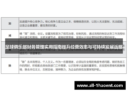 足球俱乐部财务管理实用指南提升经营效率与可持续发展战略 足球俱乐部财务管理实用指南提升经营效率与可持续发展战略